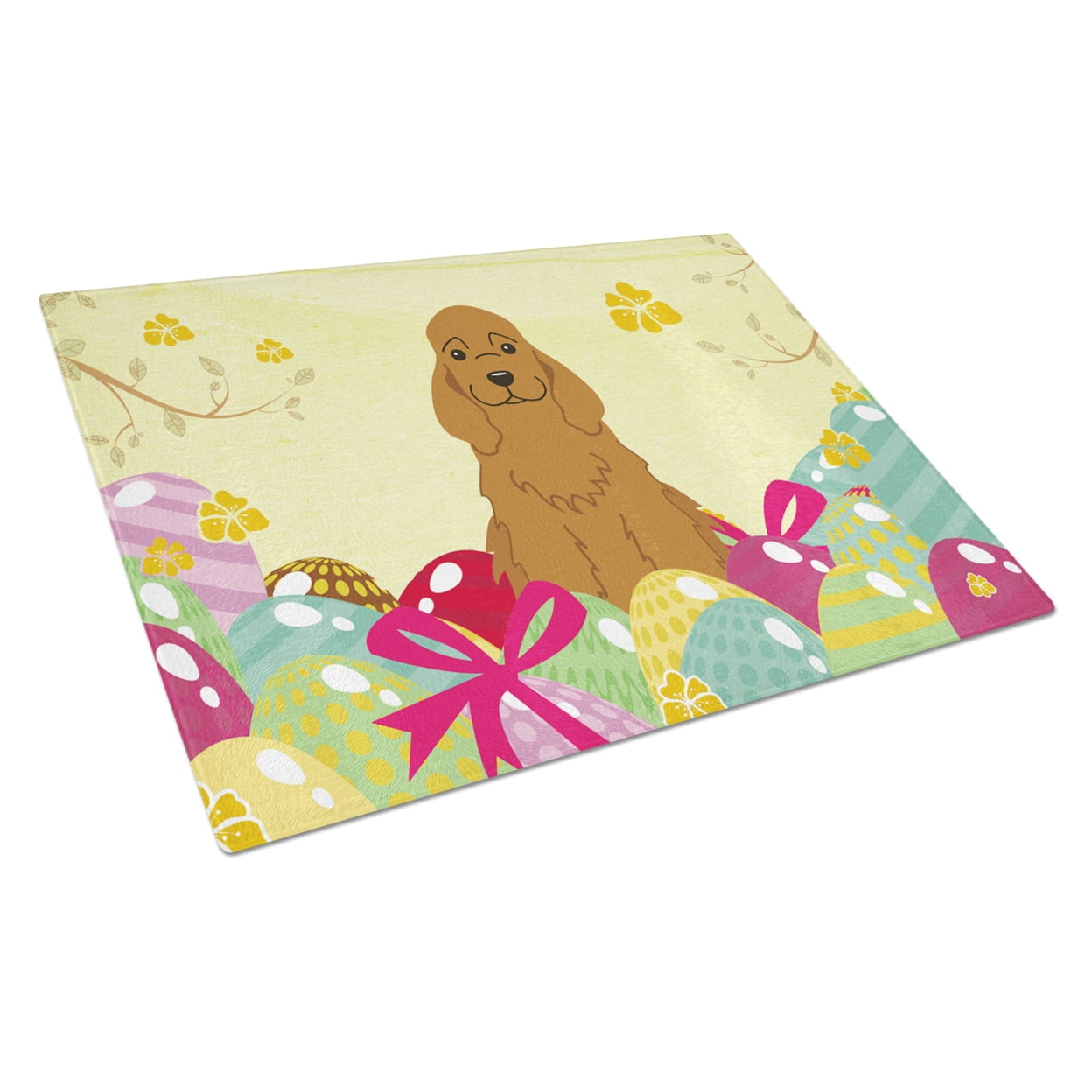 Easter Eggs Cocker Spaniel Red Glass Cutting Board - Large