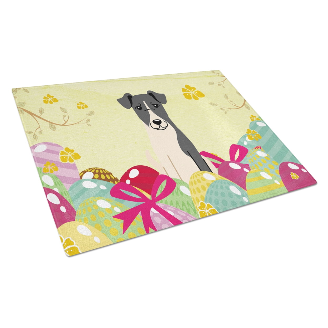 BB6098LCB Easter Eggs Smooth Fox Terrier Glass Cutting Board - Large