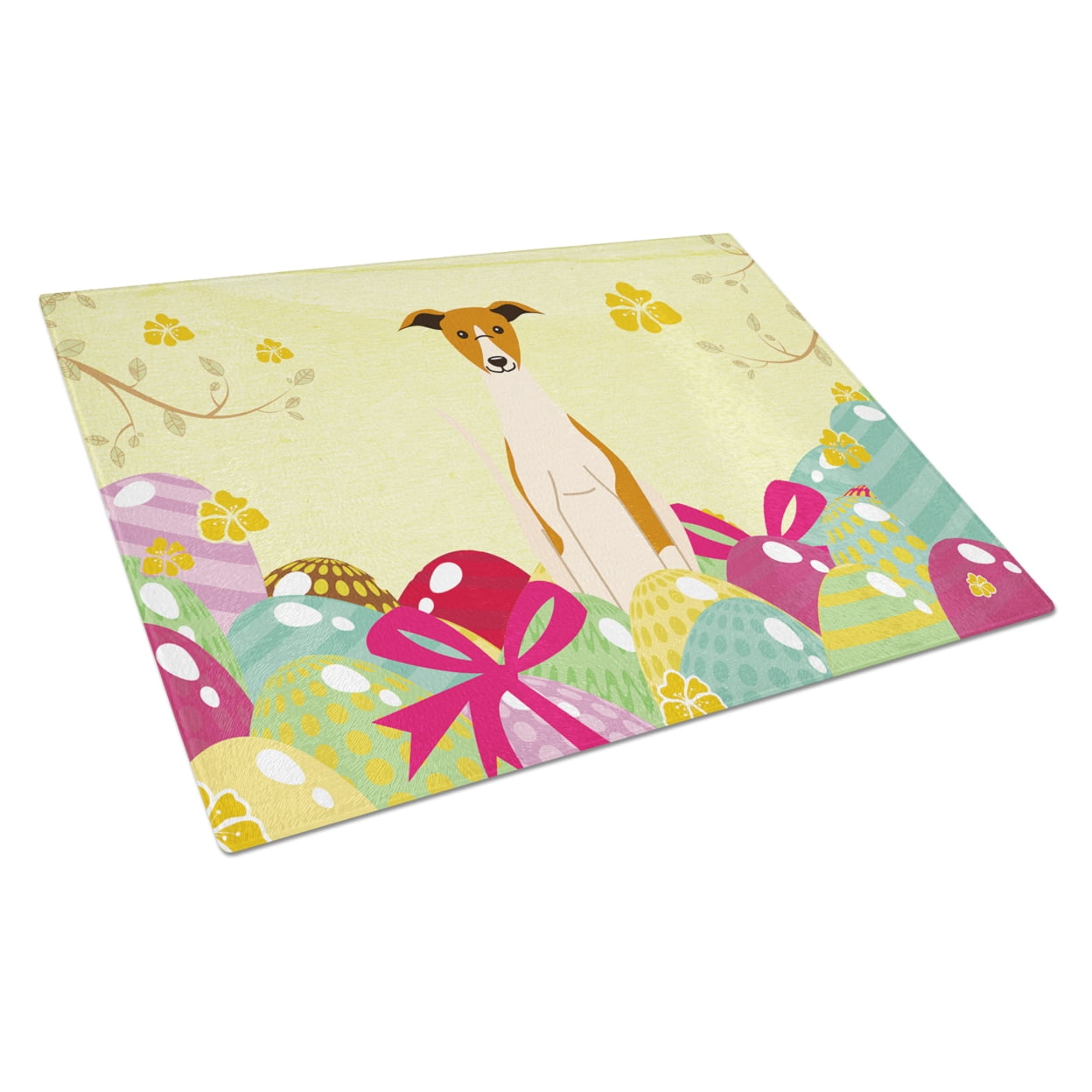 BB6099LCB Easter Eggs Whippet Glass Cutting Board - Large