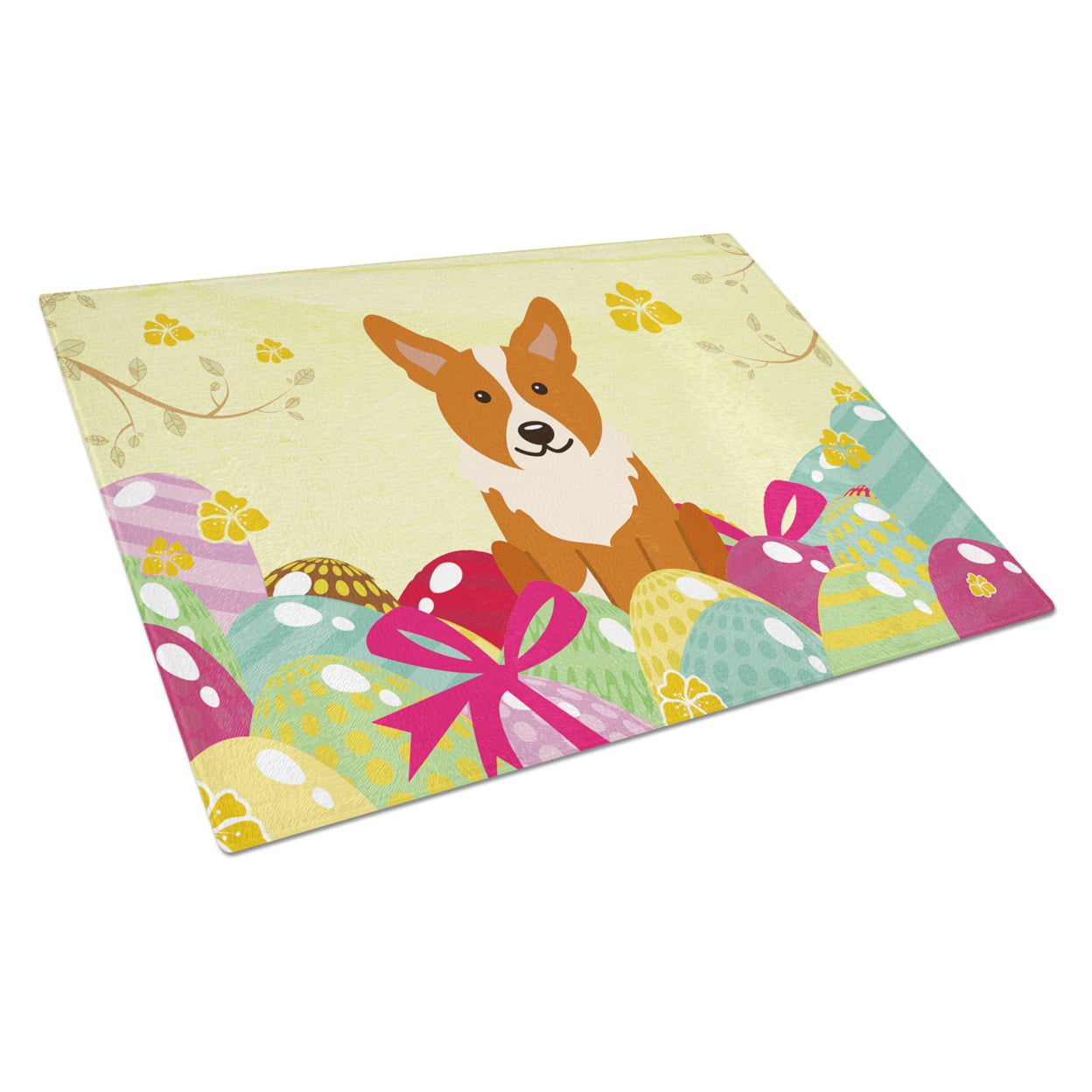 Easter Eggs Corgi Glass Cutting Board - Large