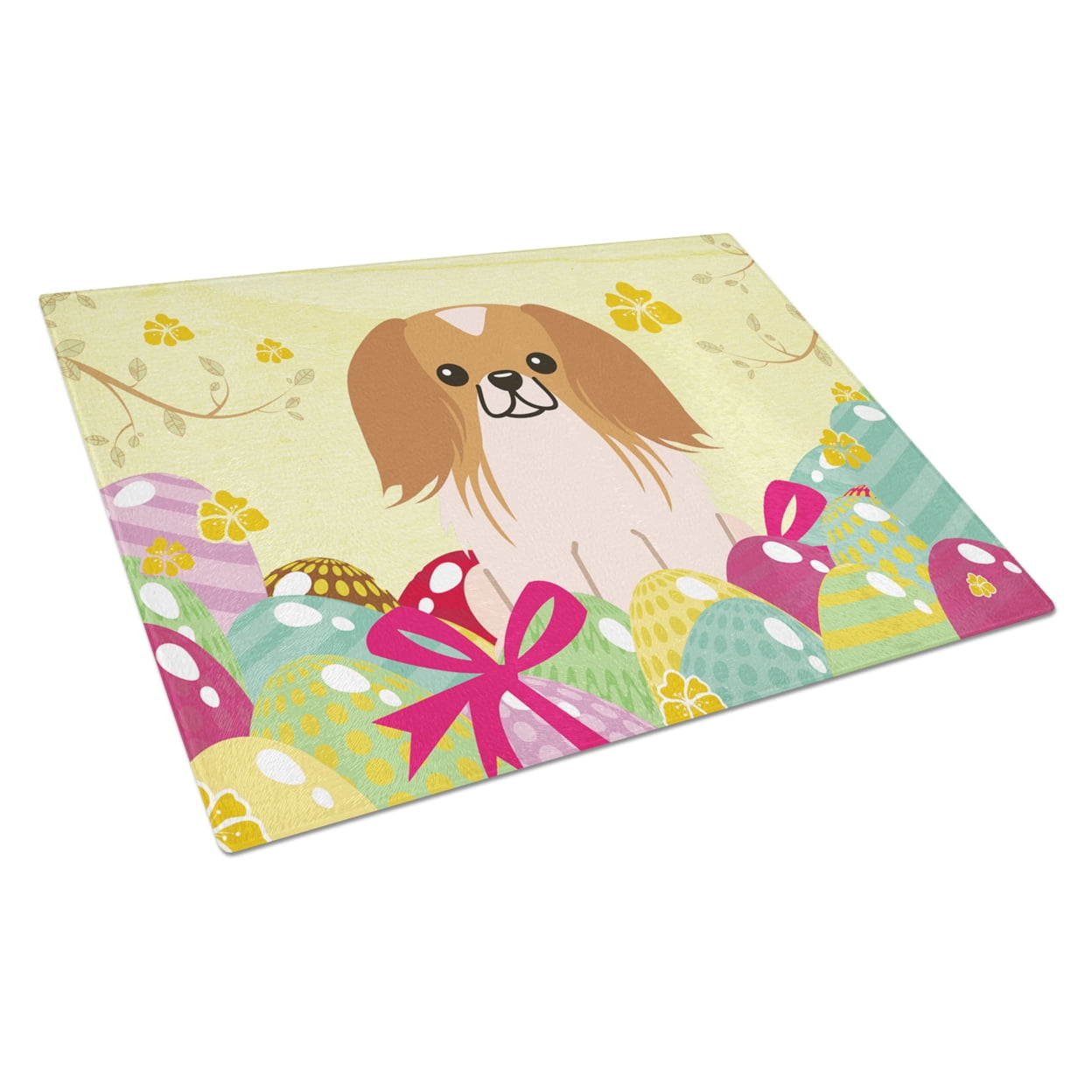 BB6103LCB Easter Eggs Pekingnese Red White Glass Cutting Board - Large