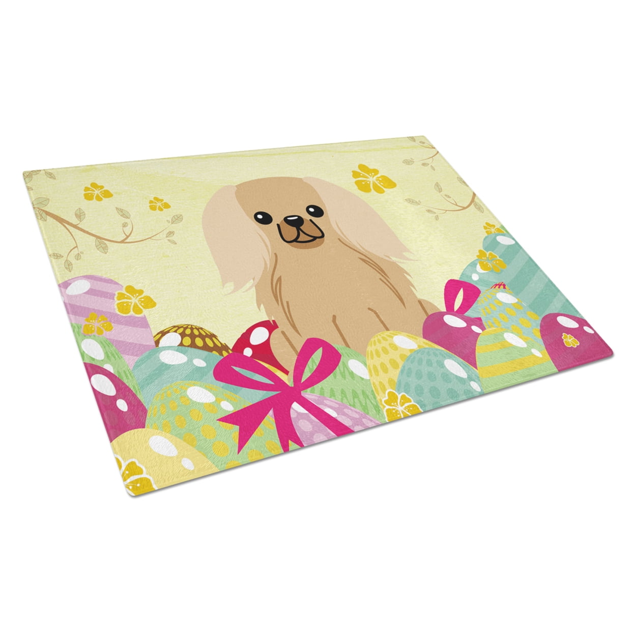 BB6104LCB Easter Eggs Pekingnese Fawn Sable Glass Cutting Board - Large