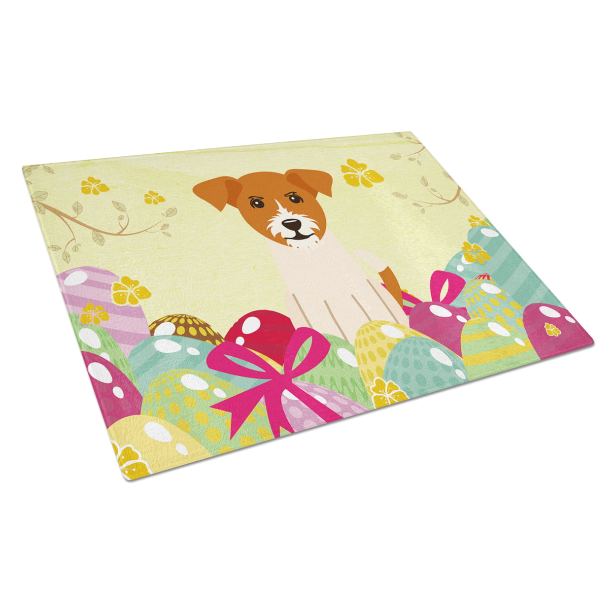 BB6108LCB Easter Eggs Jack Russell Terrier Glass Cutting Board - Large