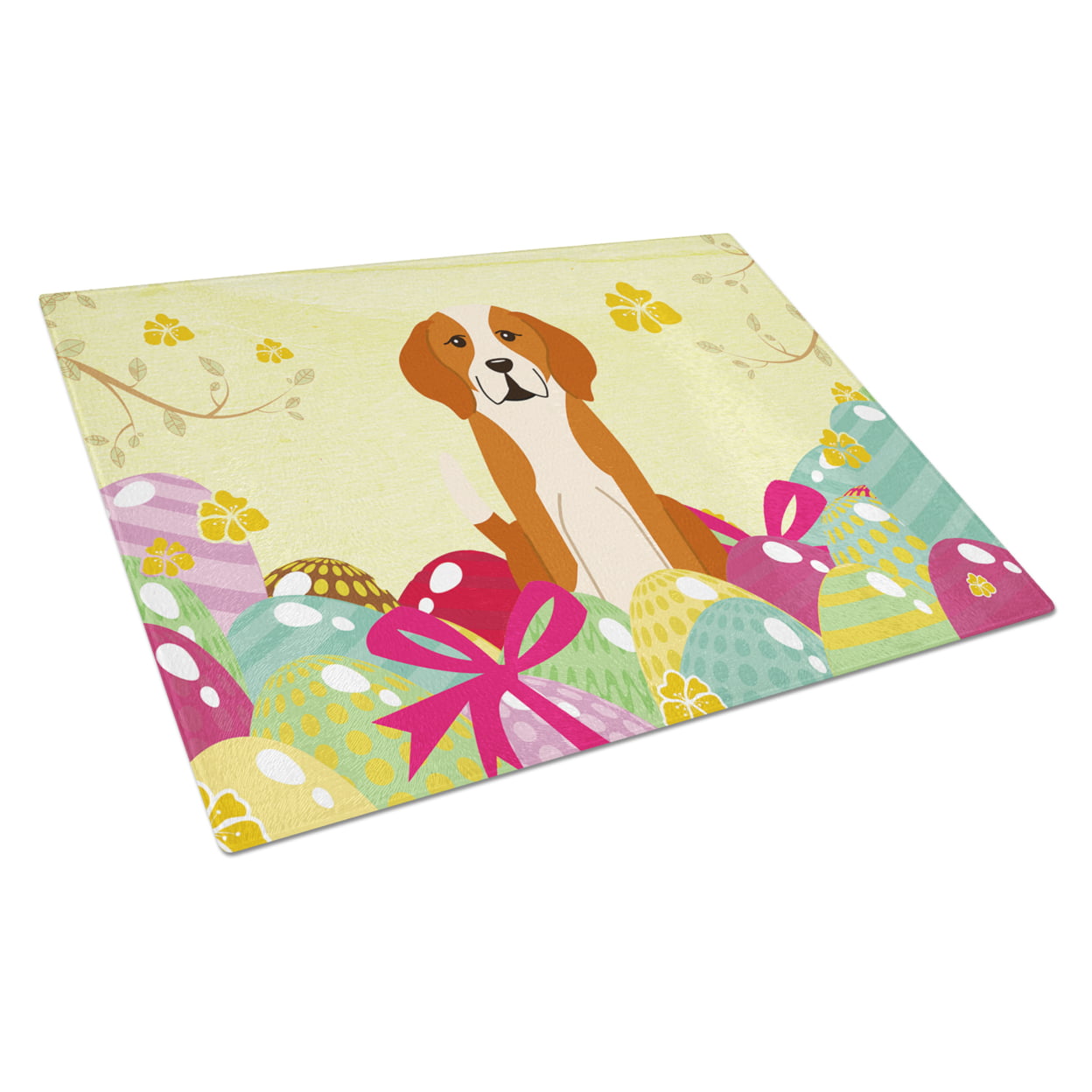 BB6110LCB Easter Eggs English Foxhound Glass Cutting Board - Large