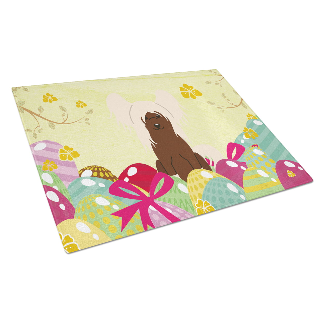 Easter Eggs Chinese Crested Cream Glass Cutting Board - Large