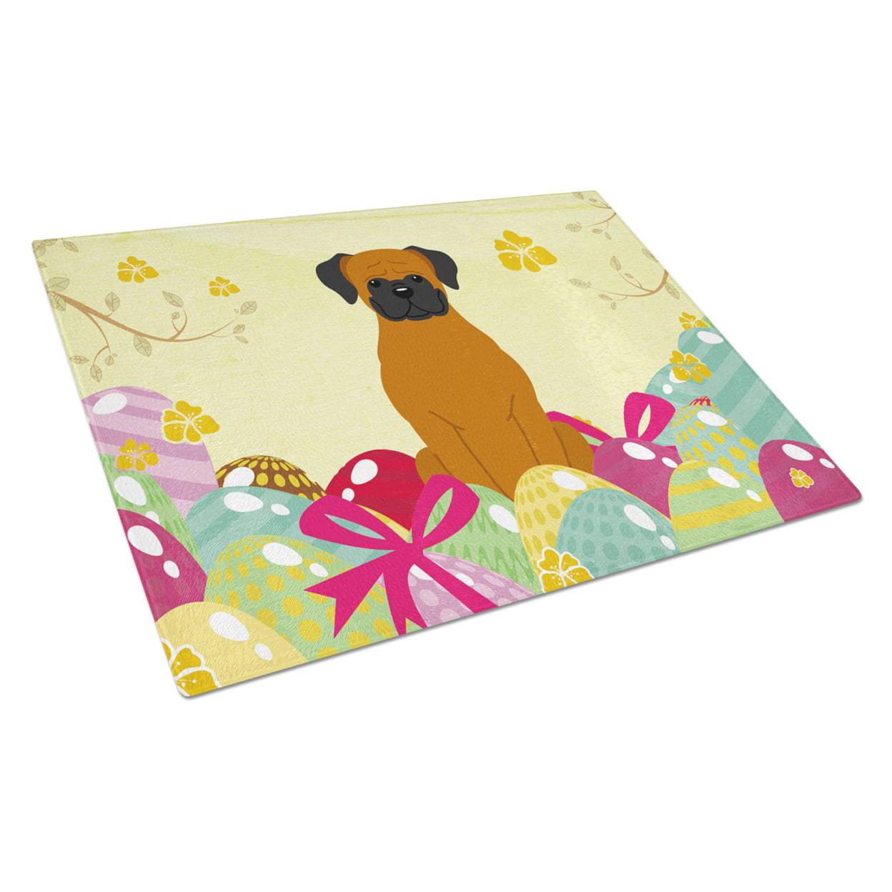 BB6115LCB Easter Eggs Fawn Boxer Glass Cutting Board - Large