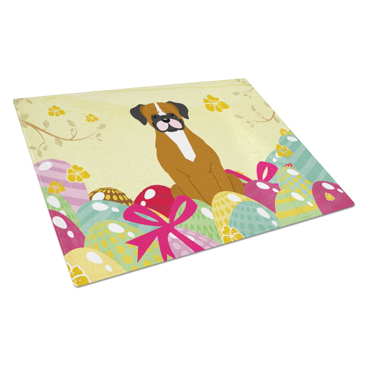 Easter Eggs Flashy Fawn Boxer Glass Cutting Board - Large