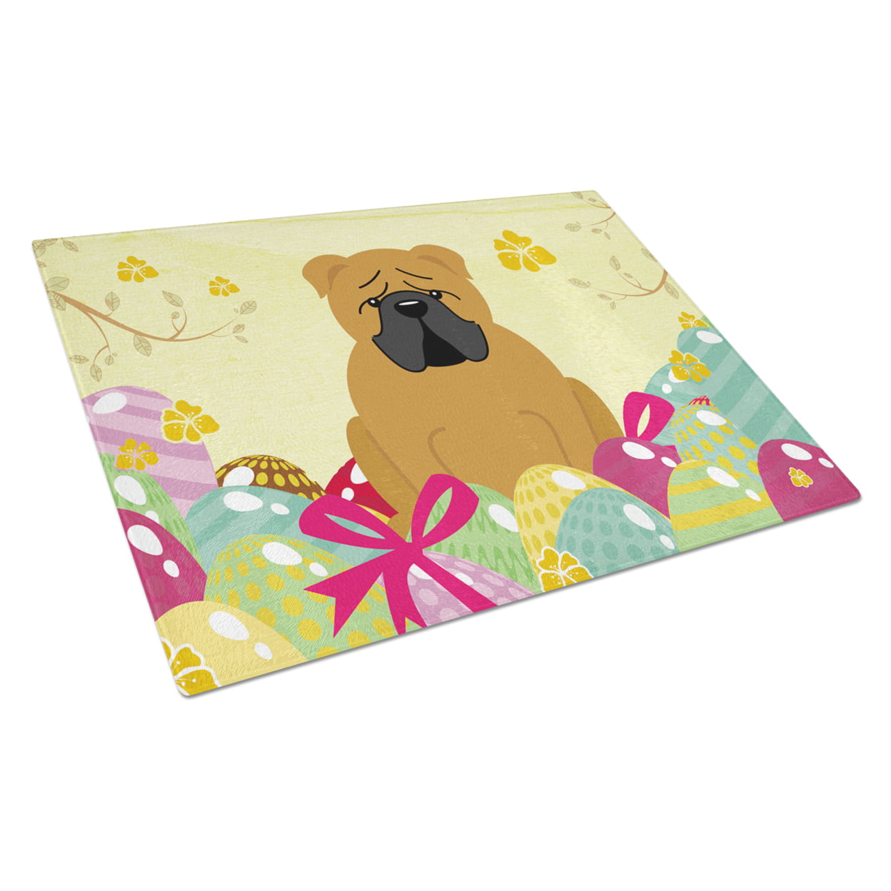 BB6122LCB Easter Eggs English Bulldog Red Glass Cutting Board - Large