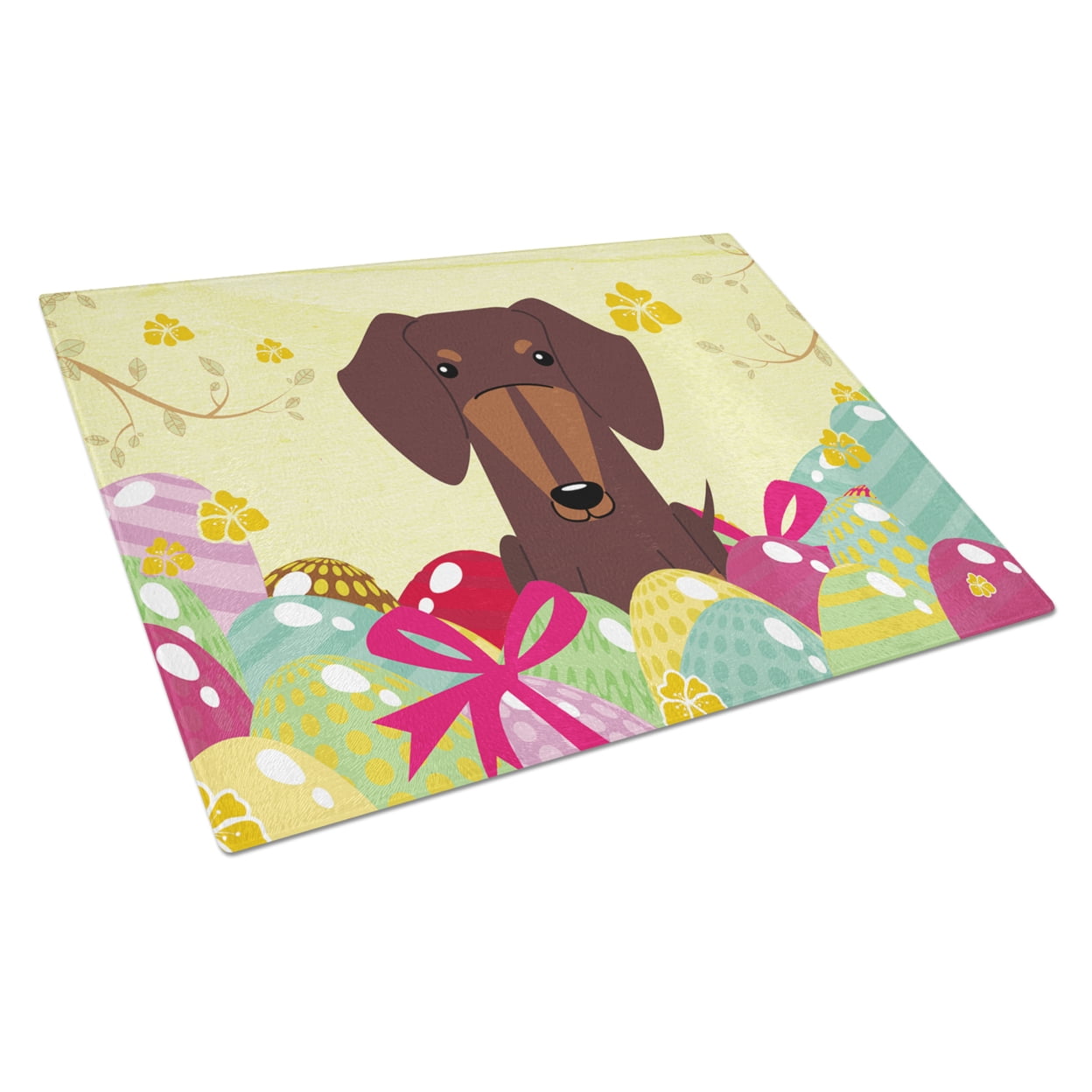 Easter Eggs Dachshund Chocolate Glass Cutting Board - Large