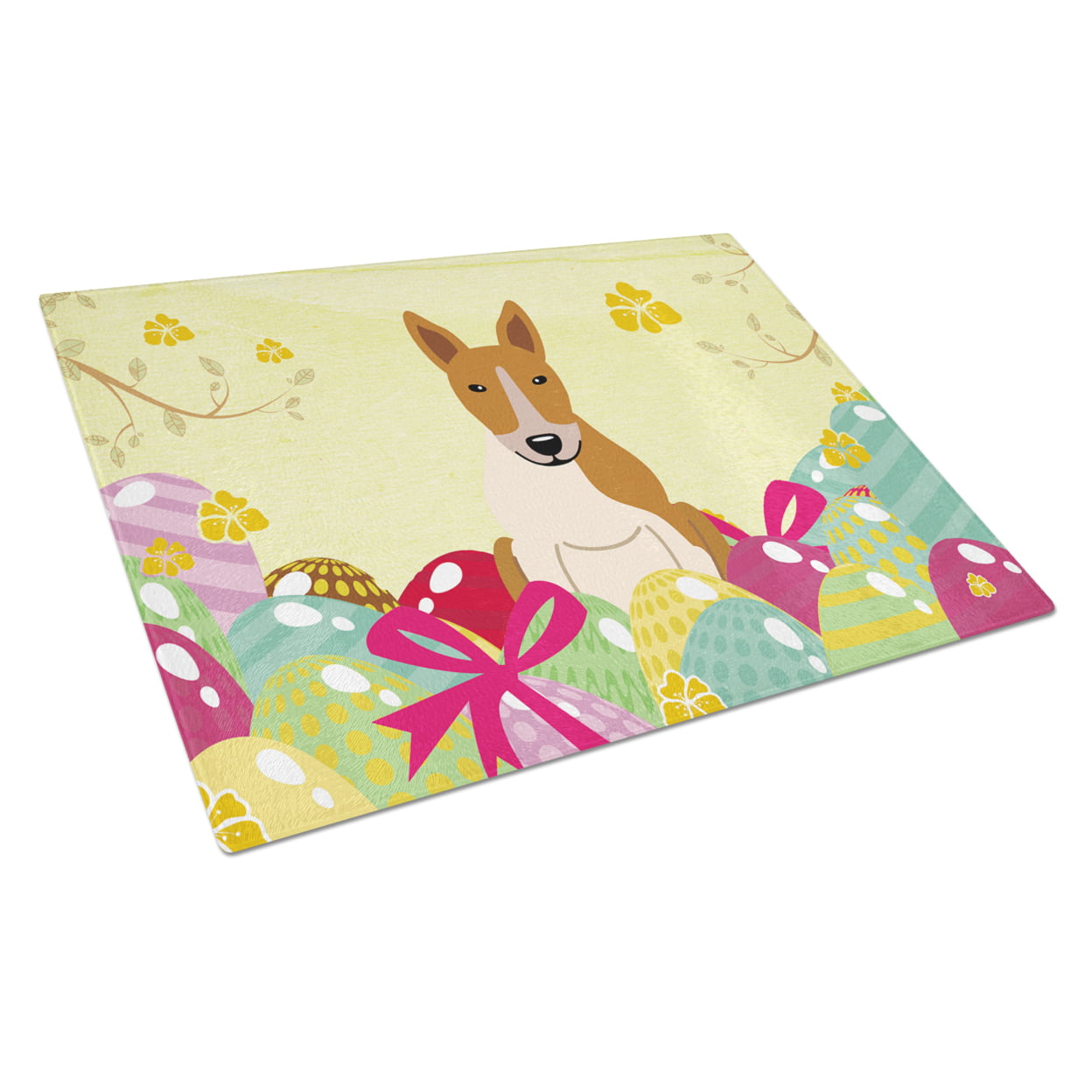 Easter Eggs Bull Terrier Red White Glass Cutting Board - Large
