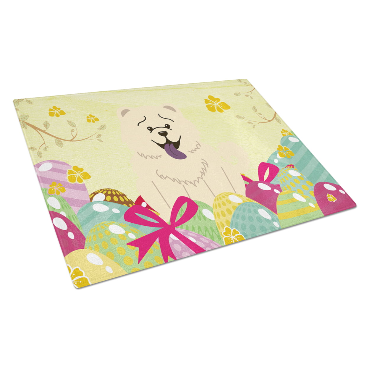 Easter Eggs Chow Chow White Glass Cutting Board - Large