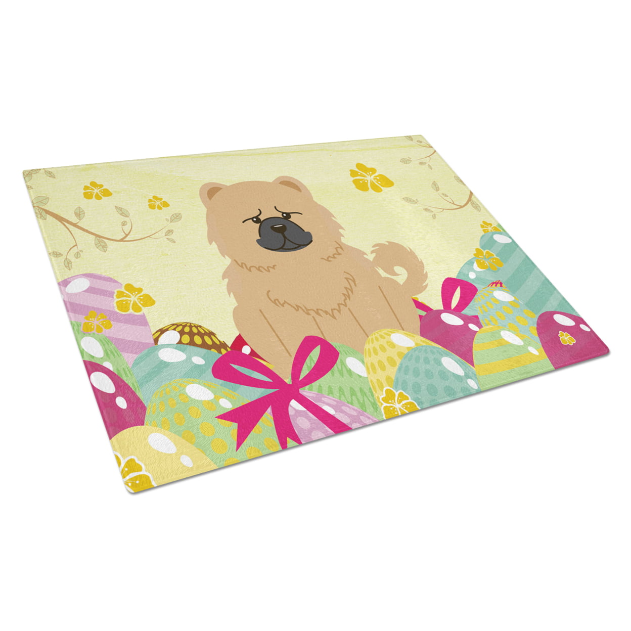 Easter Eggs Chow Chow Cream Glass Cutting Board - Large