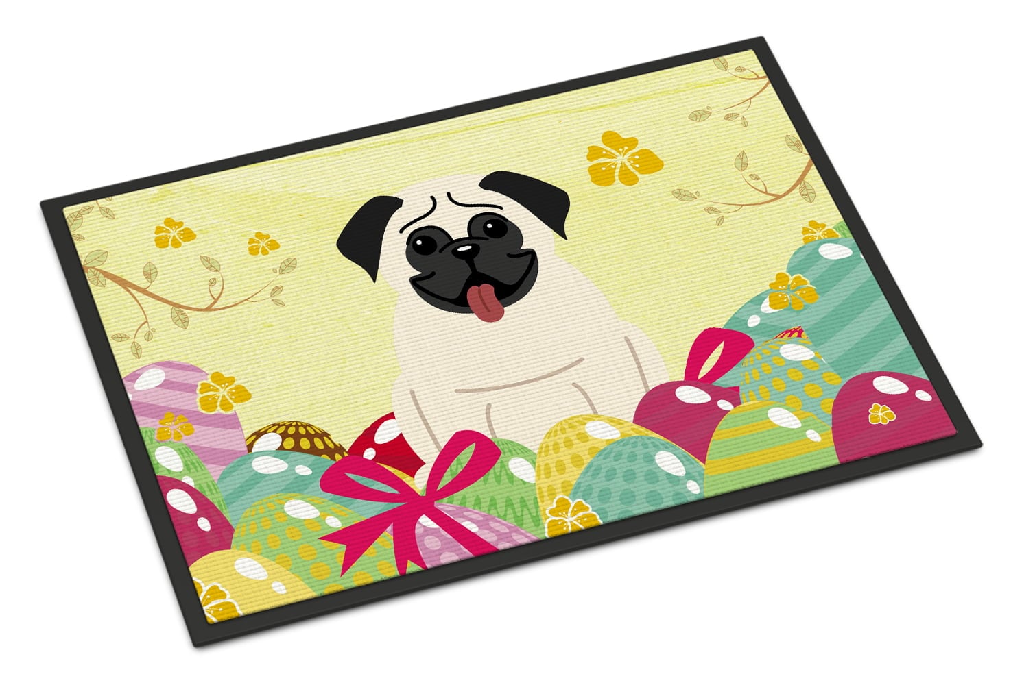 18 x 27 in. Easter Eggs Pug Cream Indoor or Outdoor Mat
