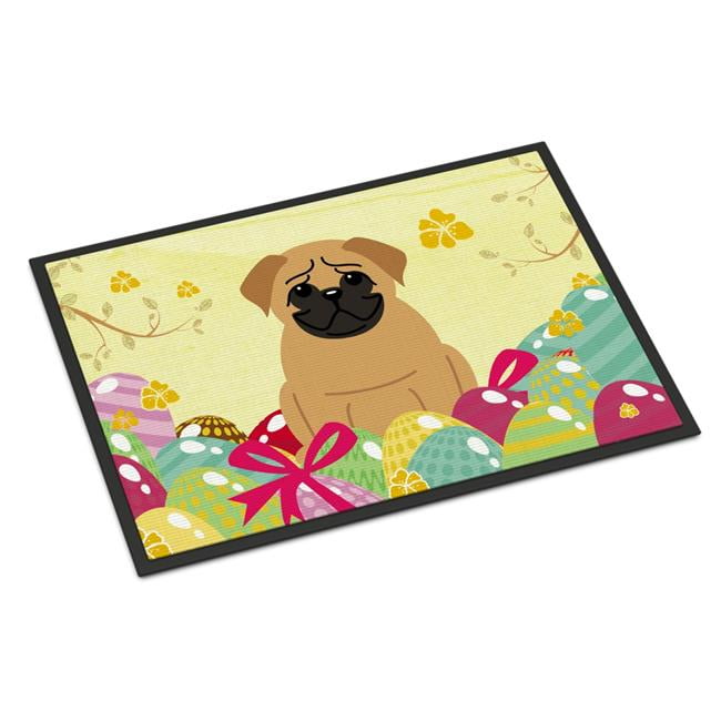 18 x 27 in. Easter Eggs Pug Brown Indoor or Outdoor Mat