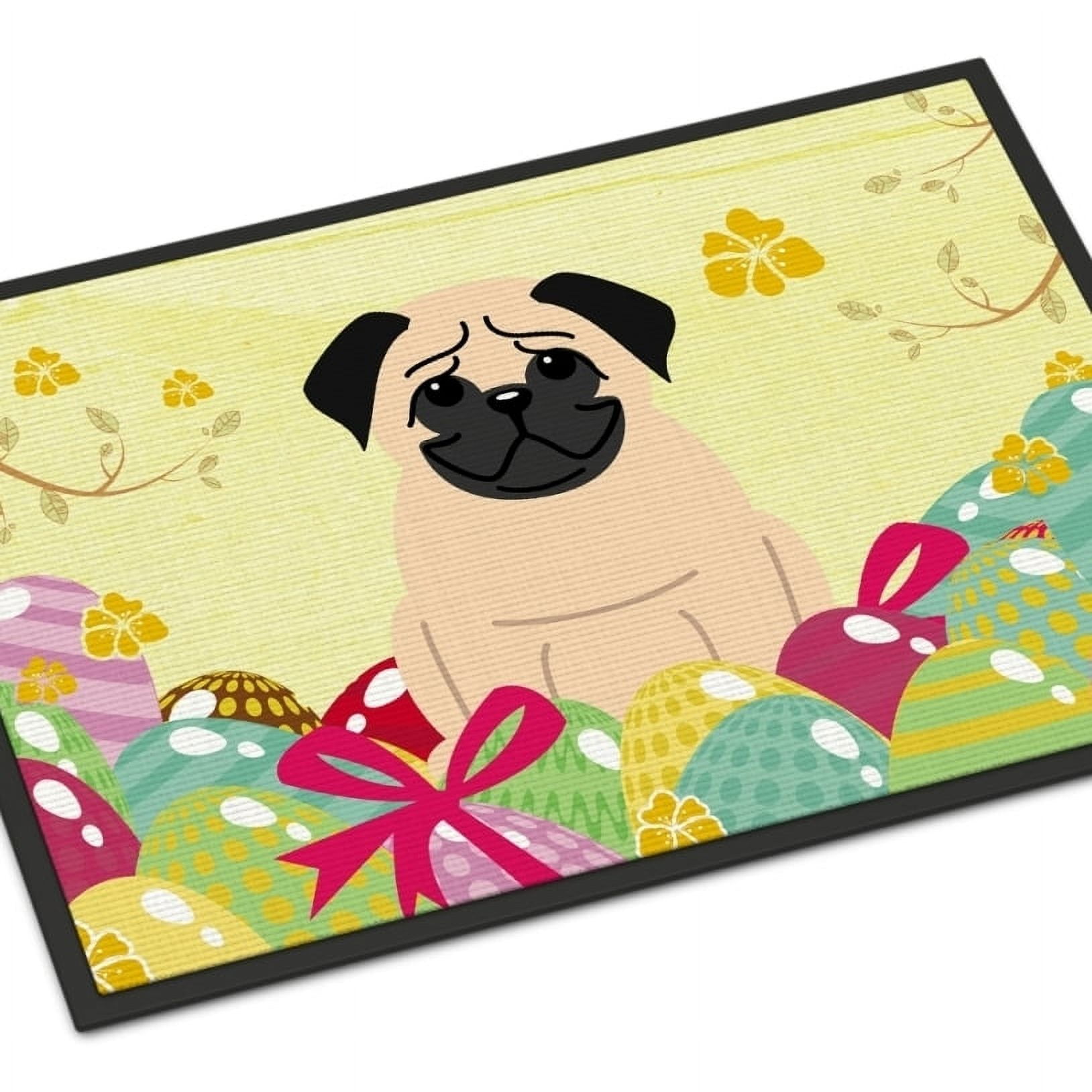 18 x 27 in. Easter Eggs Pug Fawn Indoor or Outdoor Mat