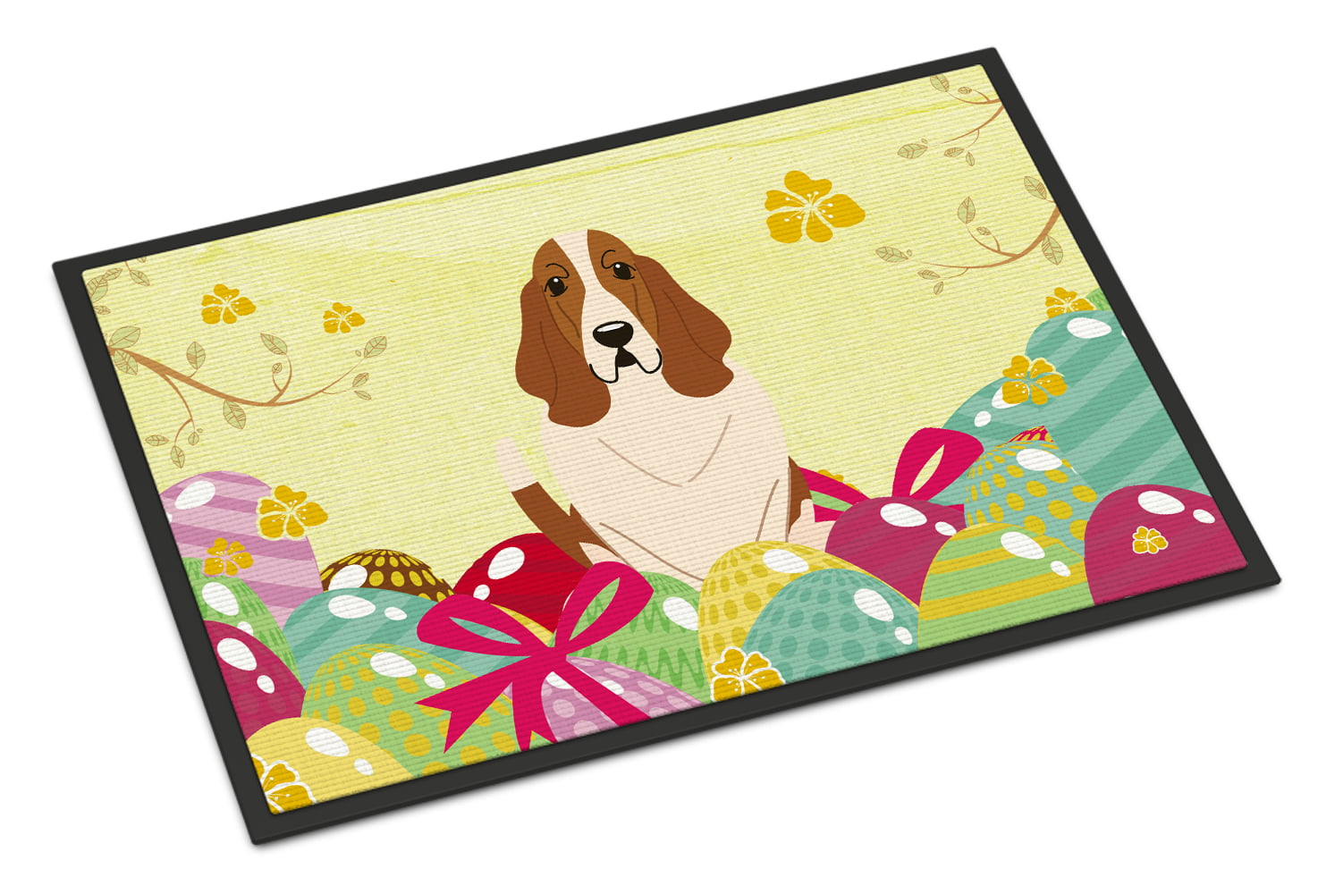 18 x 27 in. Easter Eggs Basset Hound Indoor or Outdoor Mat