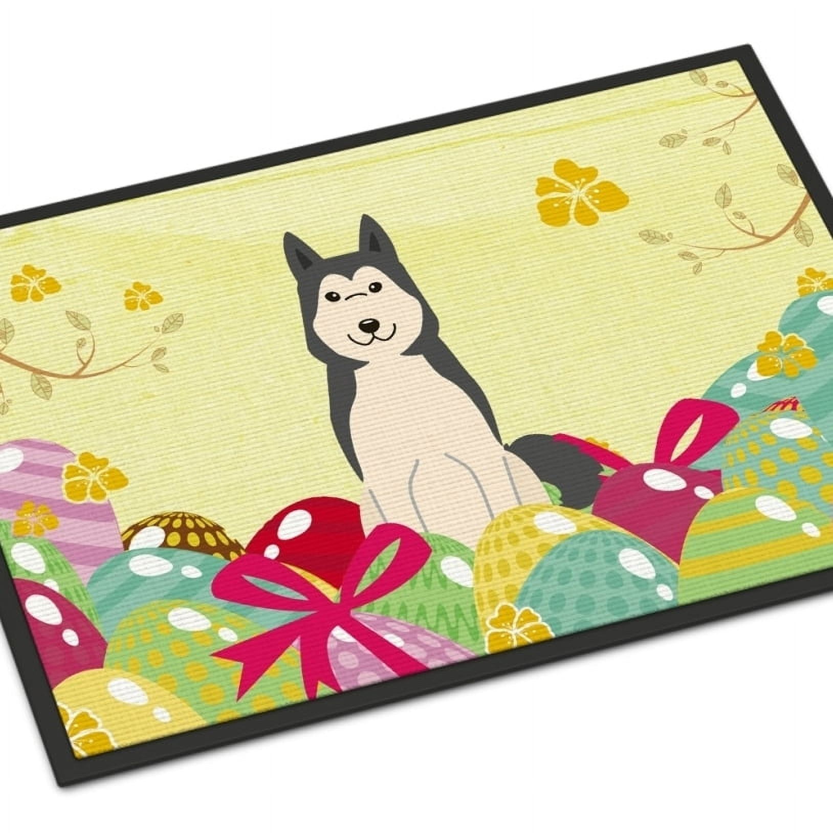 18 x 27 in. Easter Eggs West Siberian Laika Spitz Indoor or Outdoor Mat