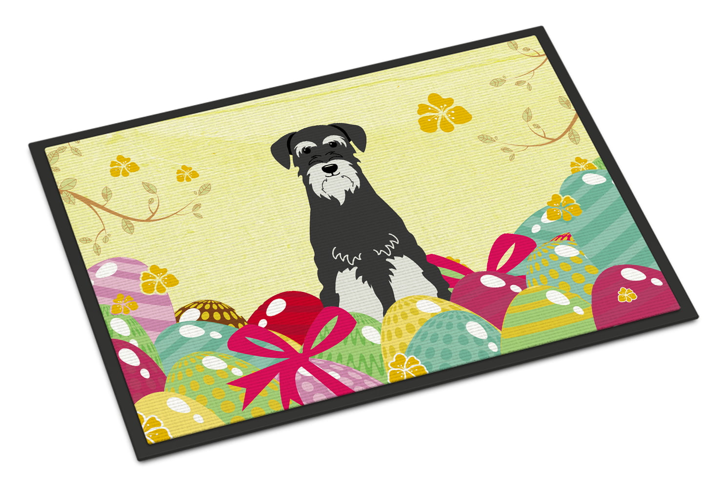 BB6033MAT 18 x 27 in. Easter Eggs Standard Schnauzer Salt & Pepper Indoor or Outdoor Mat