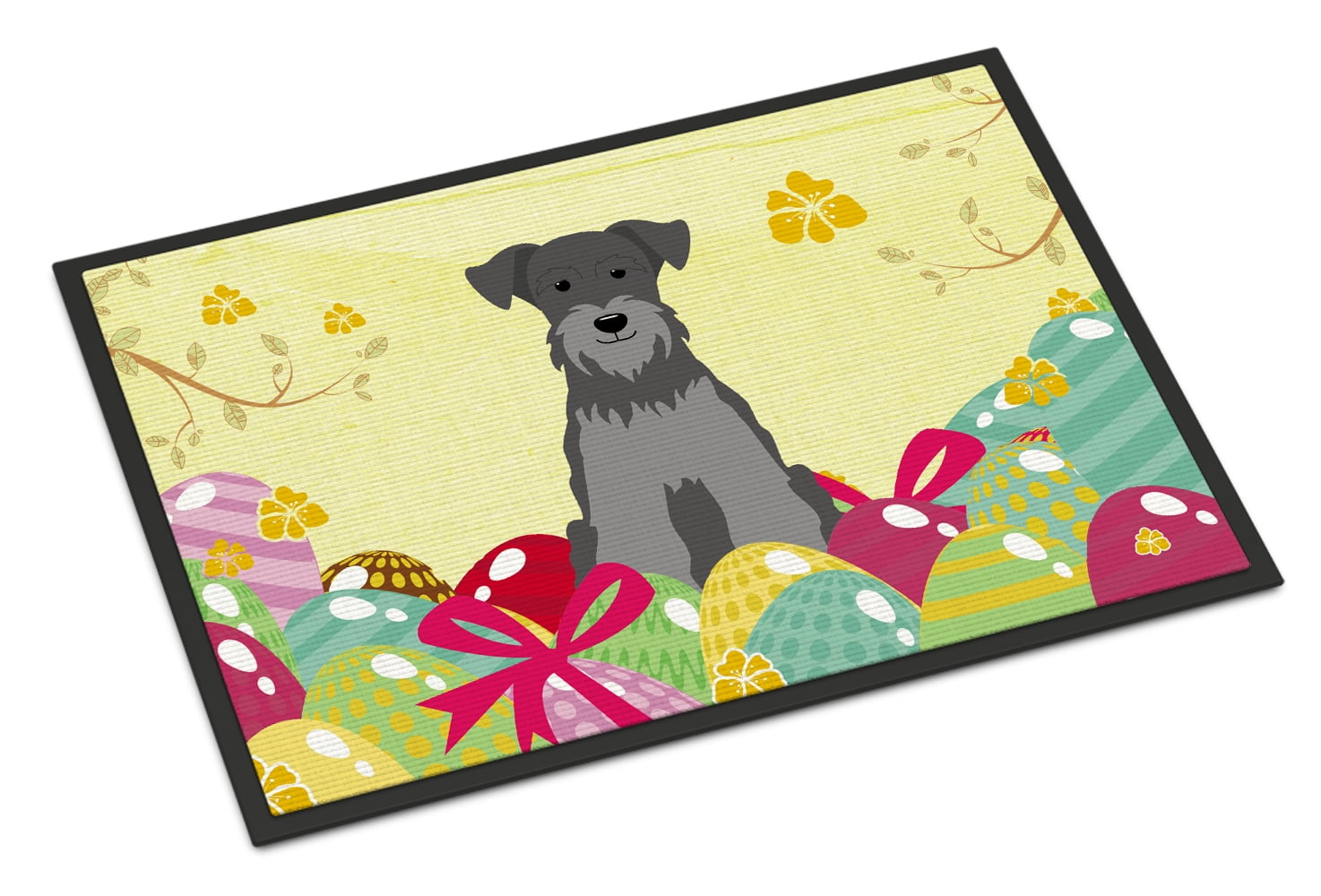 BB6052MAT 18 x 27 in. Easter Eggs Miniature Schanuzer Black Silver Indoor or Outdoor Mat