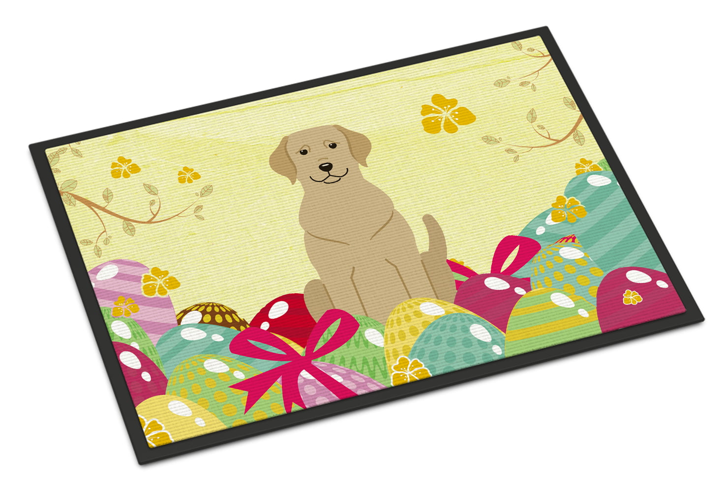 18 x 27 in. Easter Eggs Yellow Labrador Indoor or Outdoor Mat