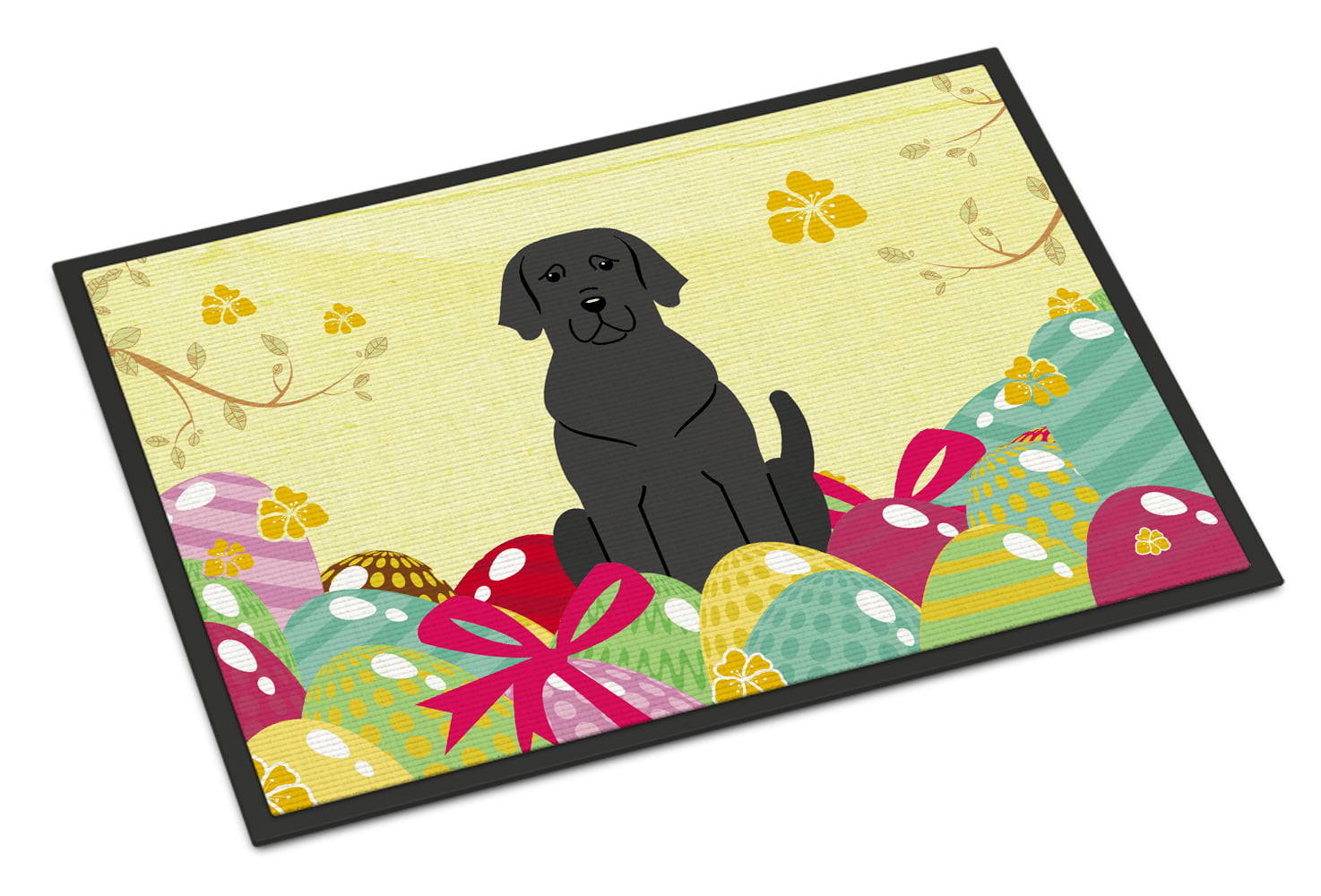 BB6057MAT 18 x 27 in. Easter Eggs Black Labrador Indoor or Outdoor Mat