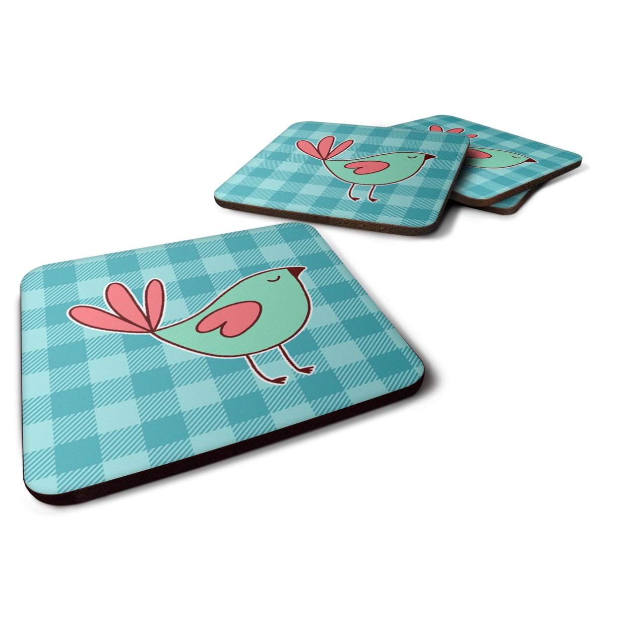 Bird on Blue Plaid Foam Coasters - Set of 4