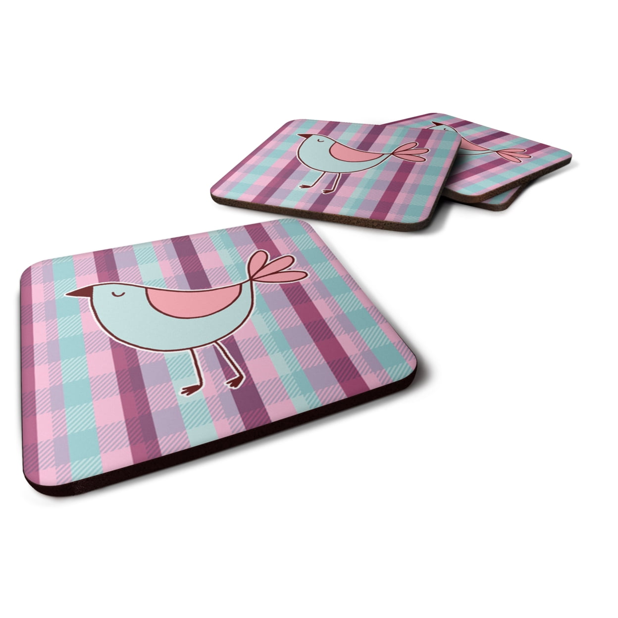 Bird on Purple Plaid Foam Coasters - Set of 4