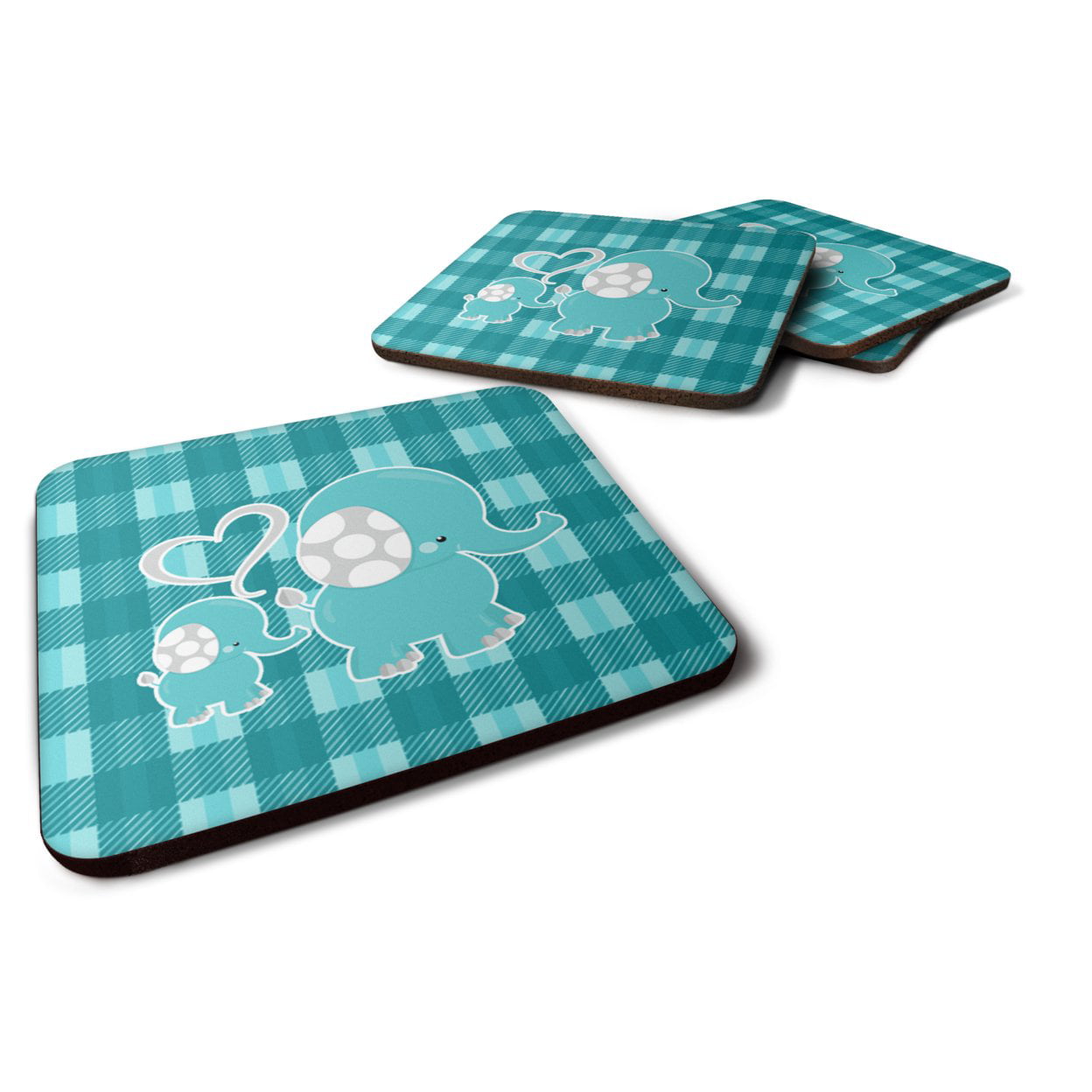 Plaid Momma & Baby Elephant Foam Coasters - Set of 4