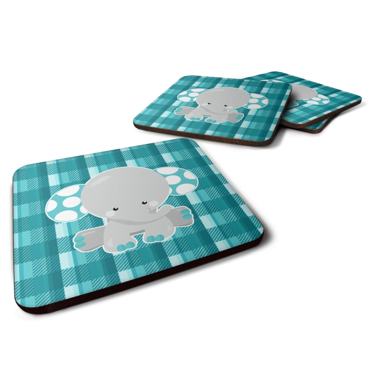 Plaid Elephant Foam Coasters - Set of 4