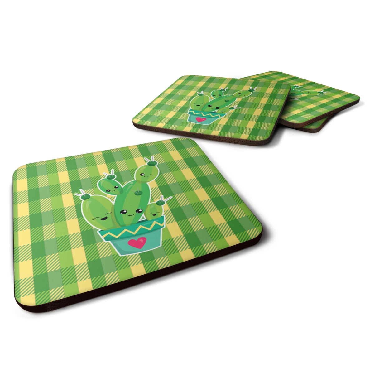 Cactus Striped Plaid Foam Coasters - Set of 4