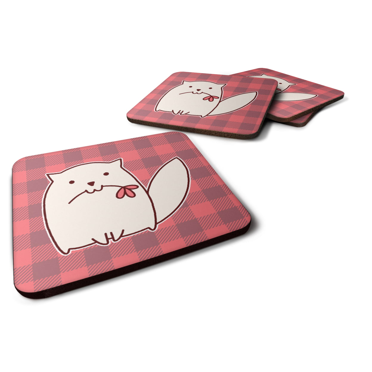 BB6854FC Cat Pink Plad Foam Coasters - Set of 4