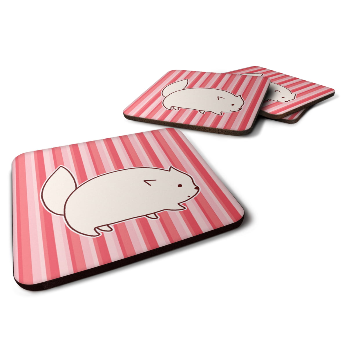 Cat Pink Stripes Foam Coasters - Set of 4