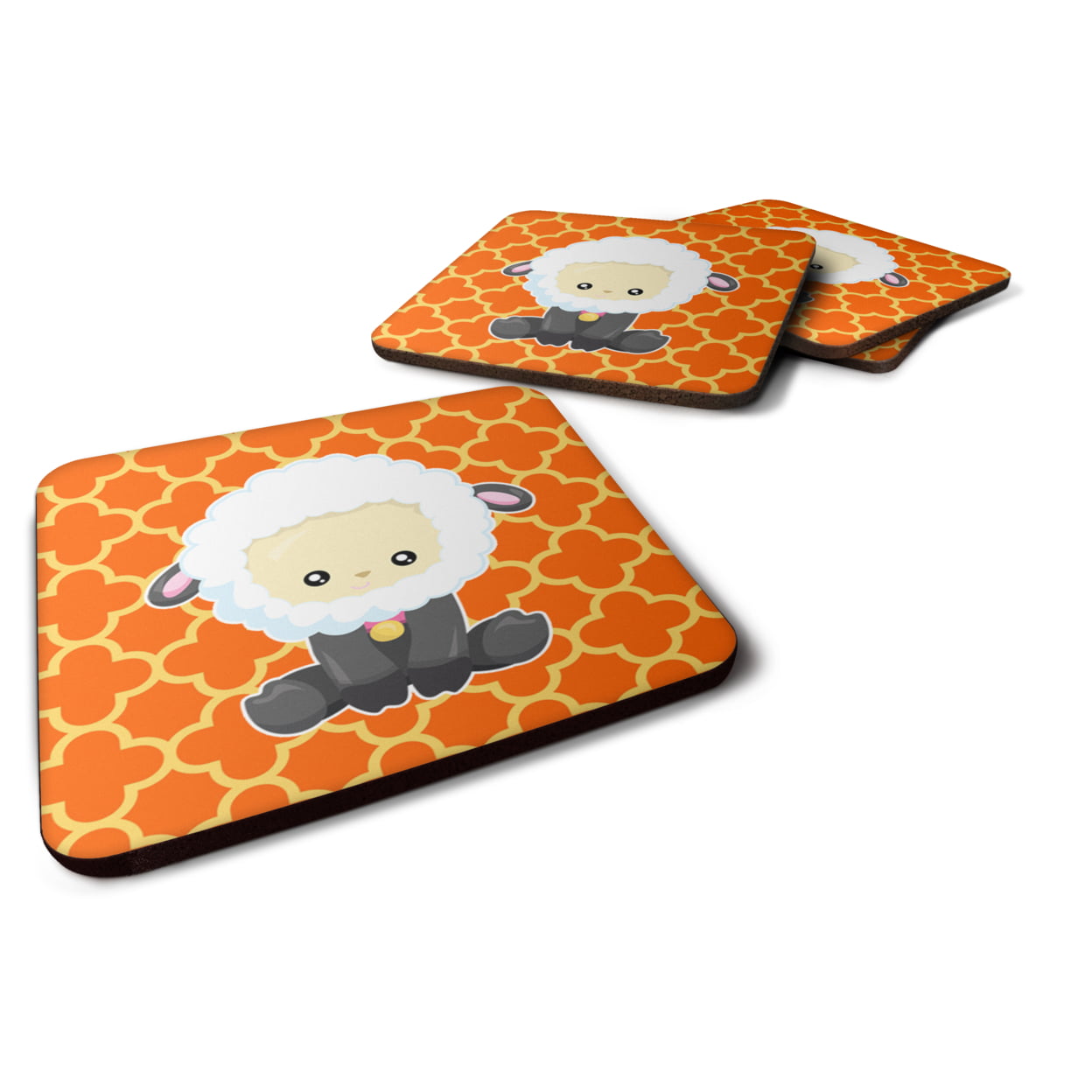 Sheep on Orange Quatrafoil Foam Coasters - Set of 4
