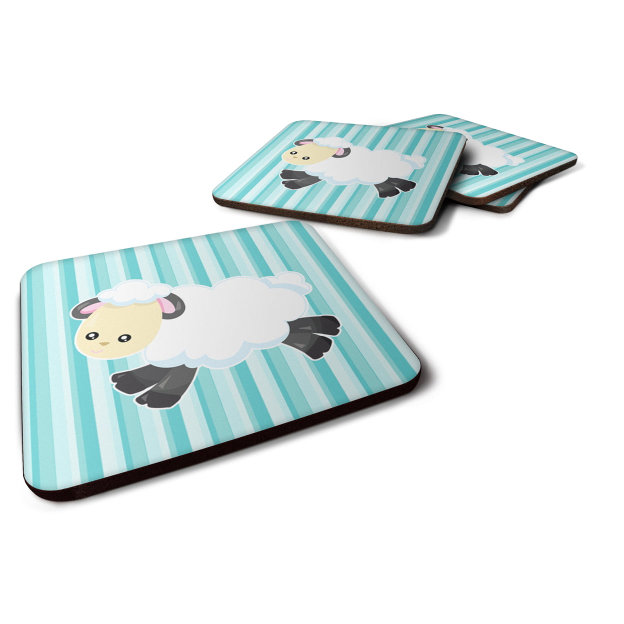 Sheep on Blue Stripes Foam Coasters - Set of 4
