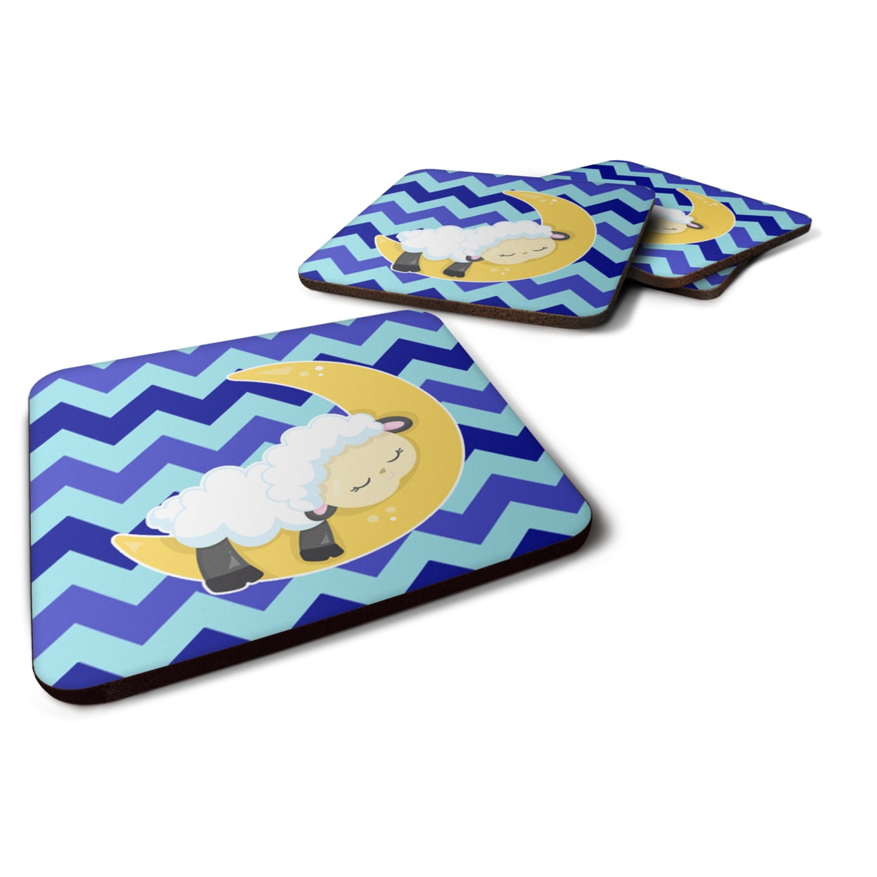 BB6877FC Sheep on Moon Chevron Foam Coasters - Set of 4
