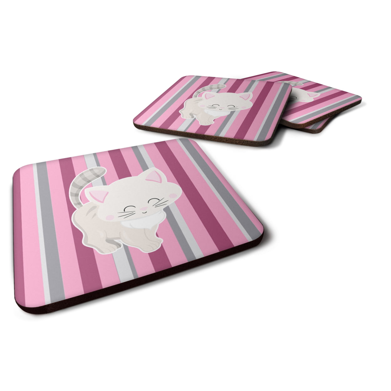 Kitten Cat Pink & Gray Foam Coasters - Set of 4