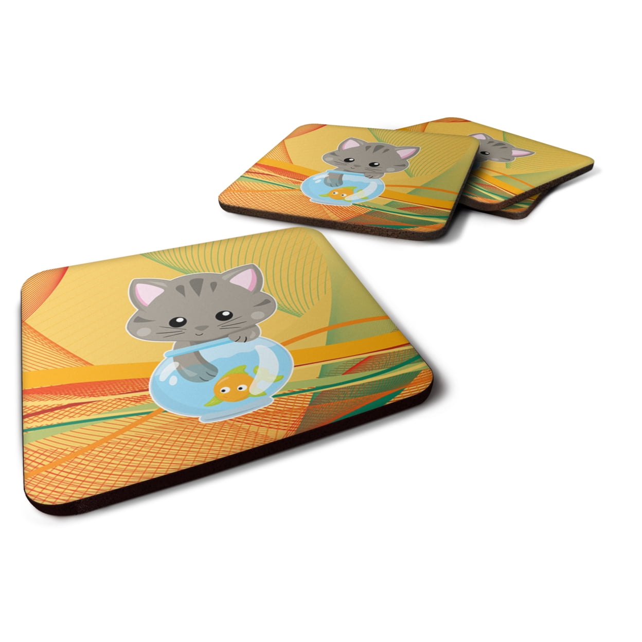 BB6879FC Kitten in the Fish Bowl Foam Coasters - Set of 4