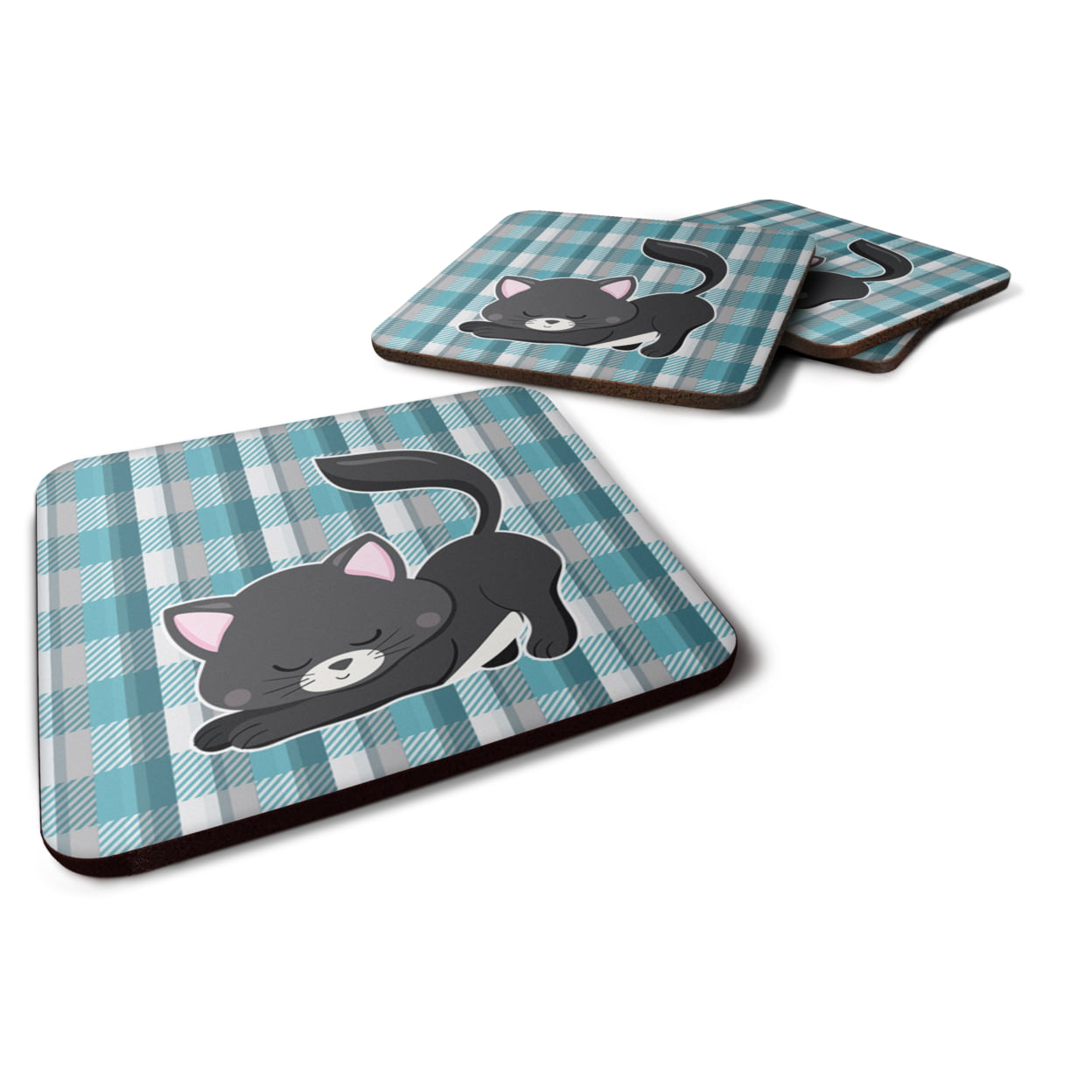 BB6881FC Little Black Cat Kitten Foam Coasters - Set of 4