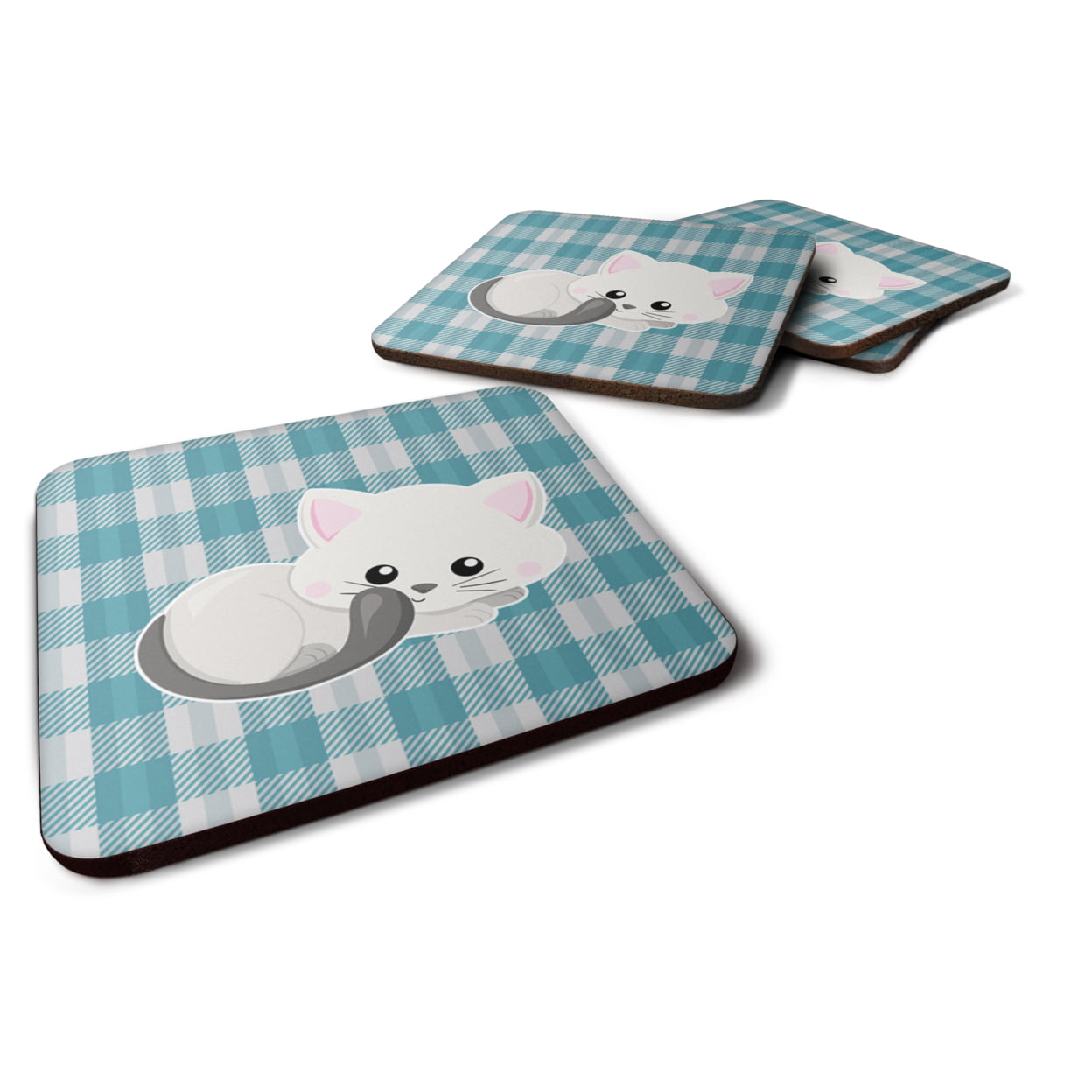 White Kitten Foam Coasters - Set of 4
