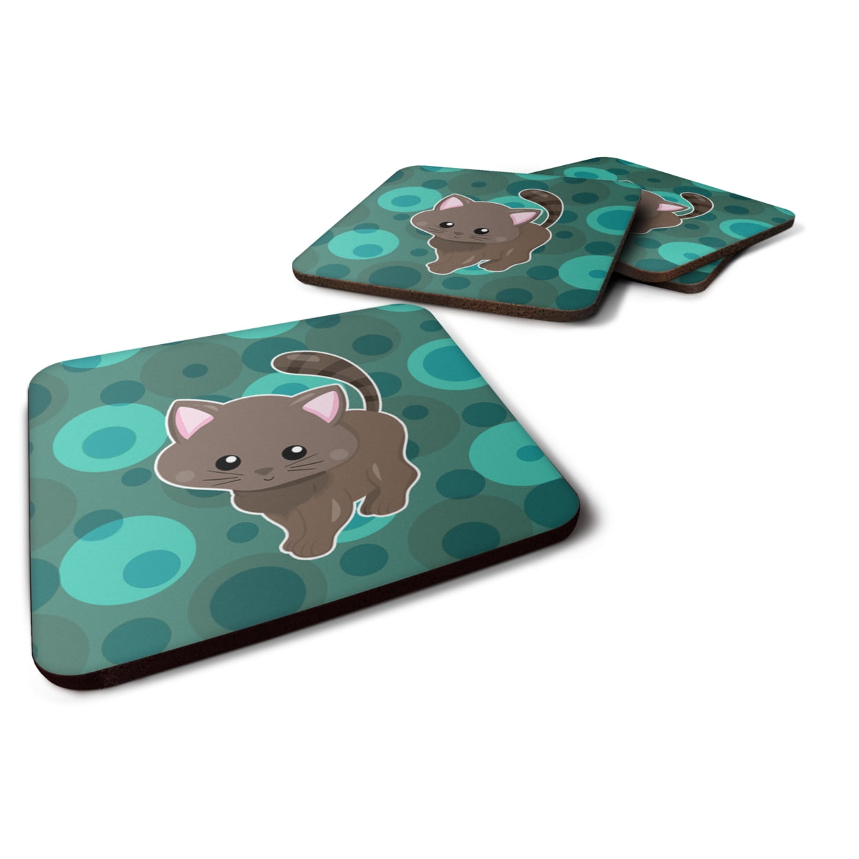 Polkadot Kitten Cat Foam Coasters - Set of 4