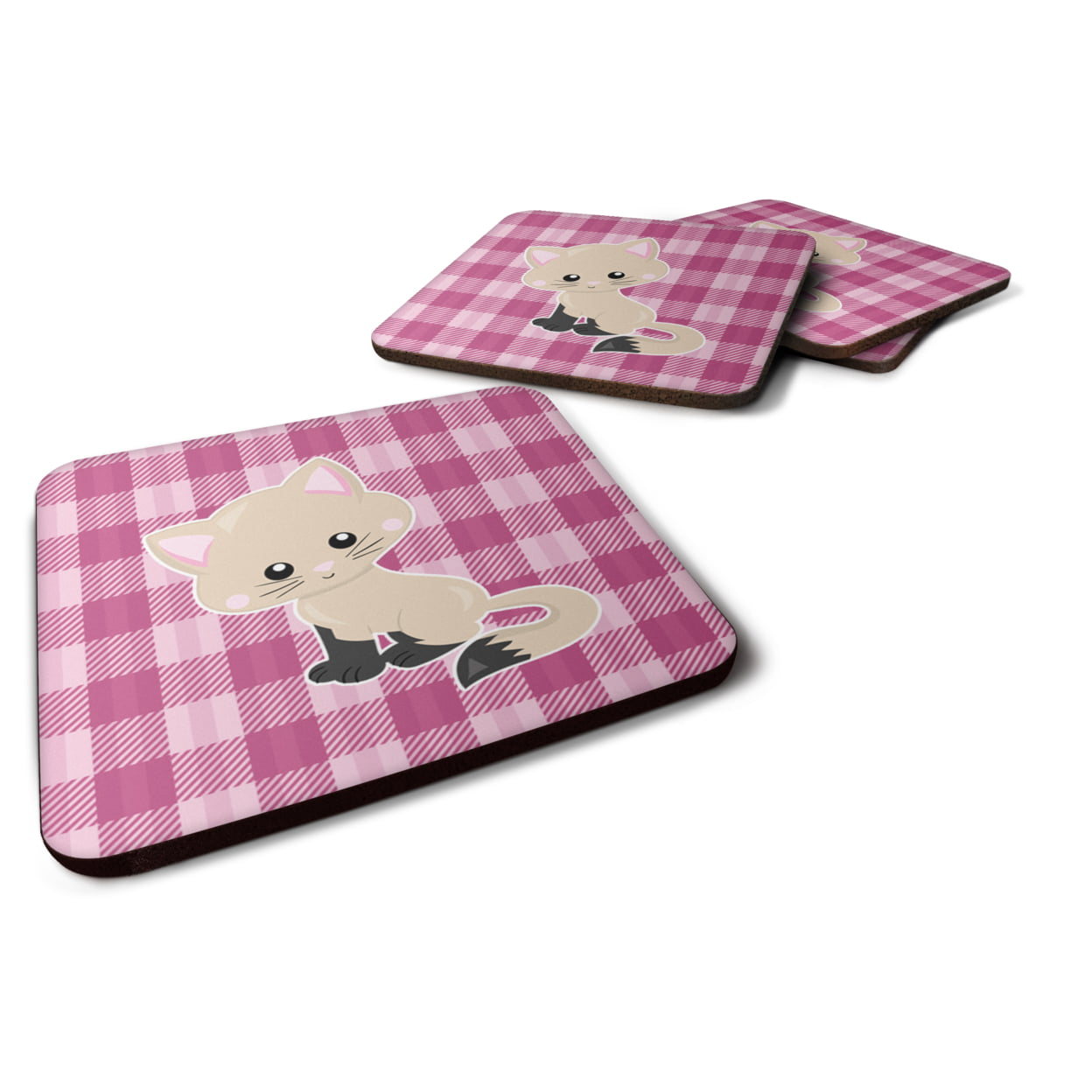 Kitten Cat on Pink Foam Coasters - Set of 4