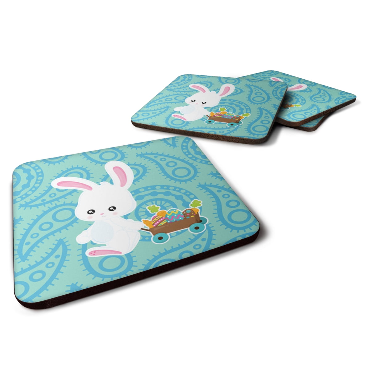 Easter Rabbit Paisley Blue Foam Coasters - Set of 4