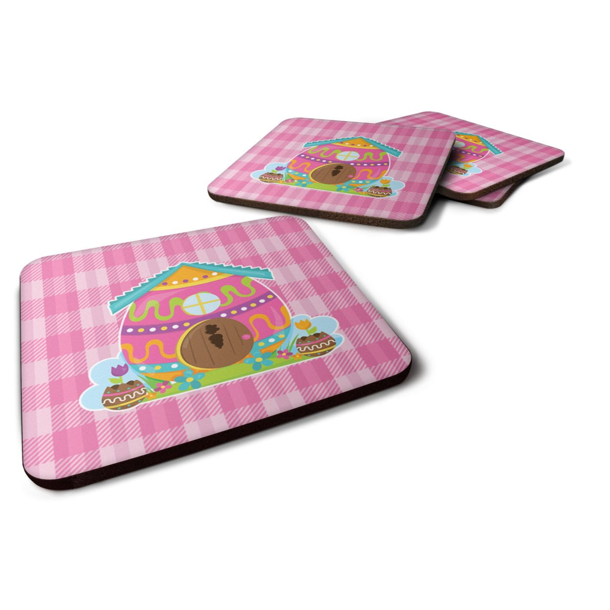 BB6899FC Easter Rabbits House Foam Coasters - Set of 4