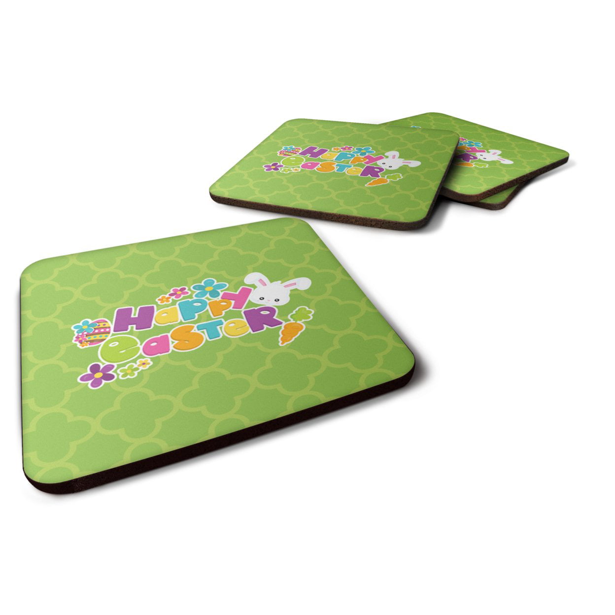 BB6900FC Happy Easter Green Quatrafoil Foam Coasters - Set of 4