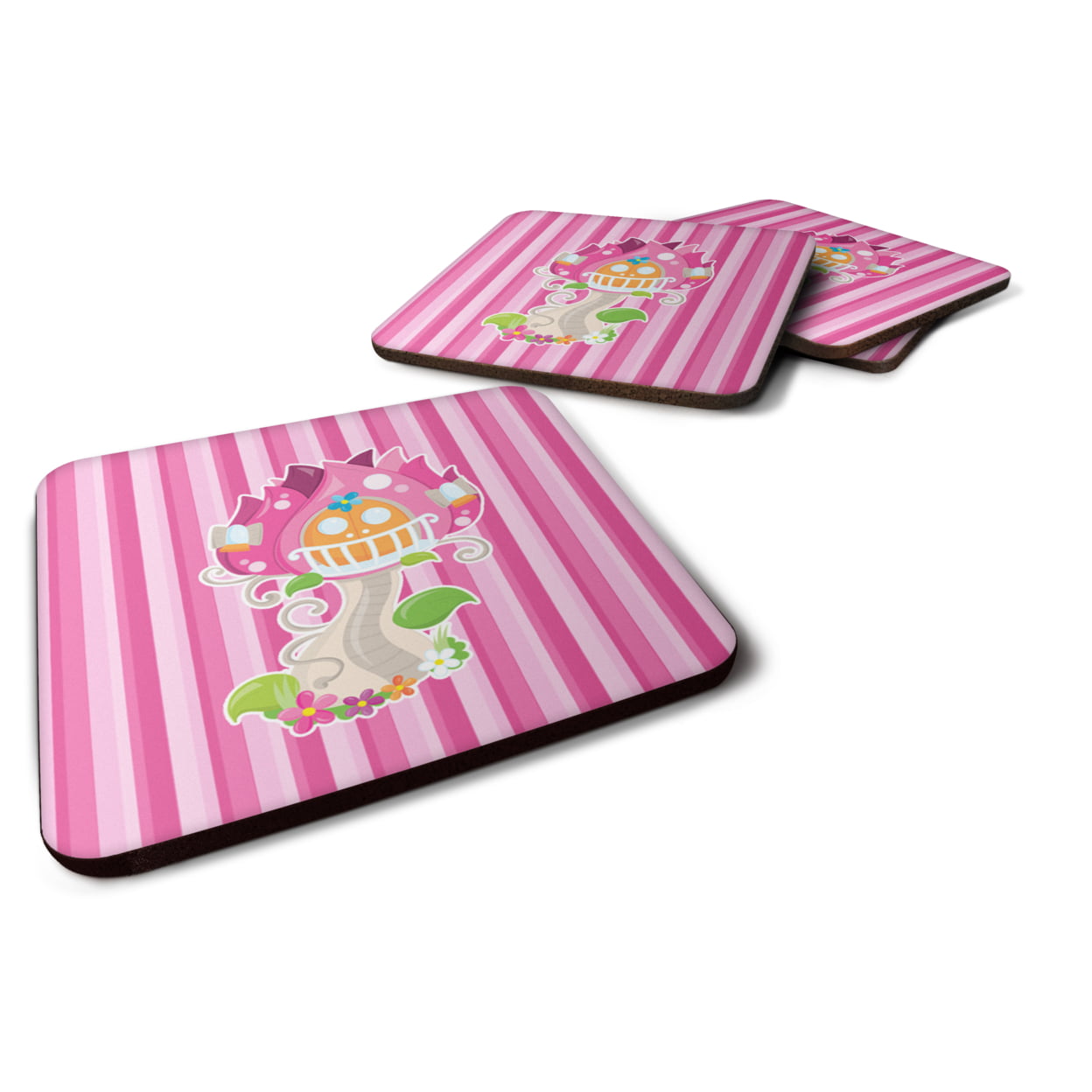 Fairy House Pink Stripes Foam Coasters - Set of 4