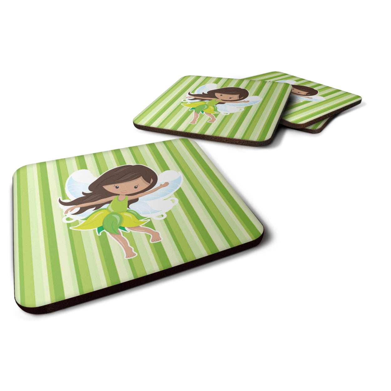 Fairy Green Stripes Foam Coasters - Set of 4