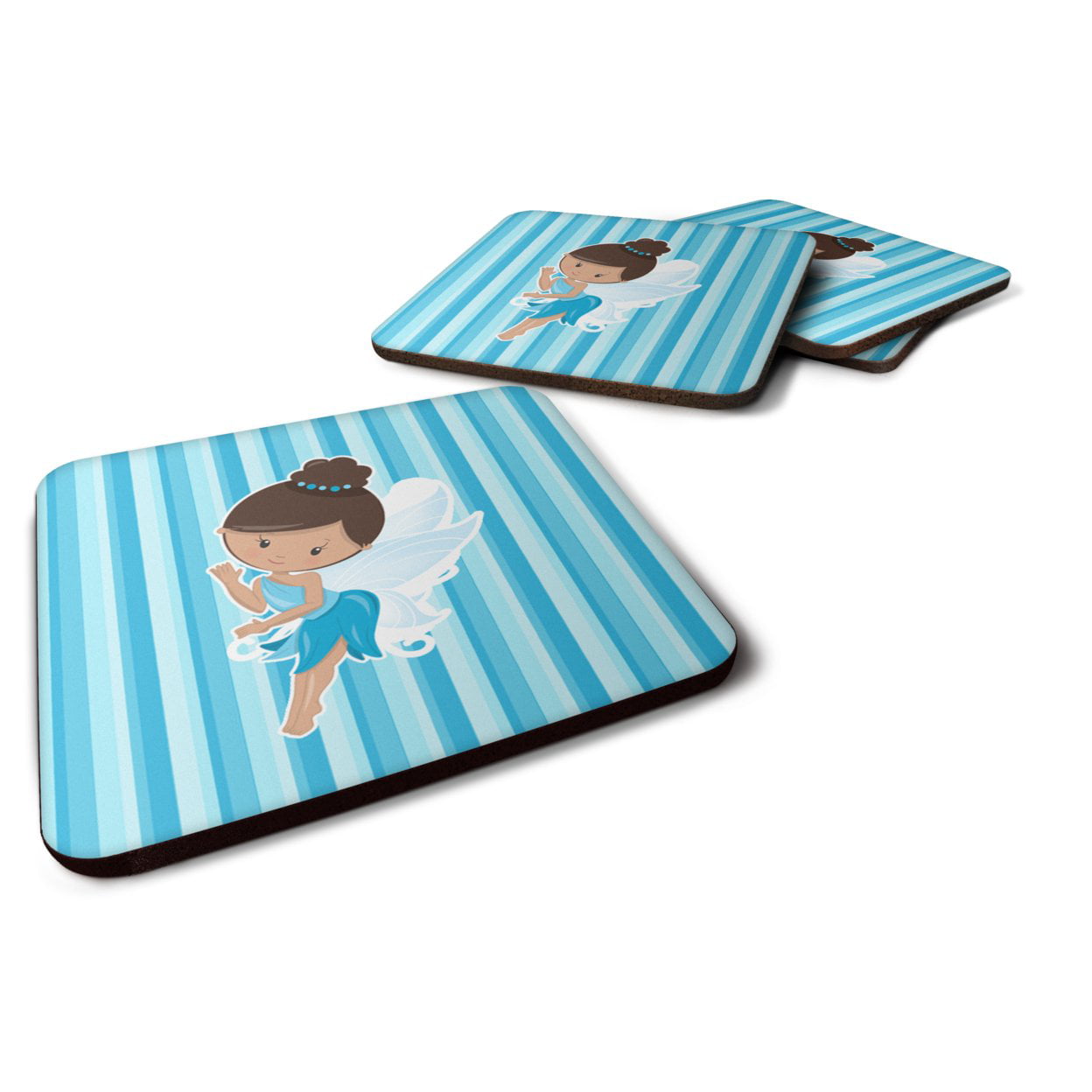 Fairy Blue Stripes Foam Coasters - Set of 4