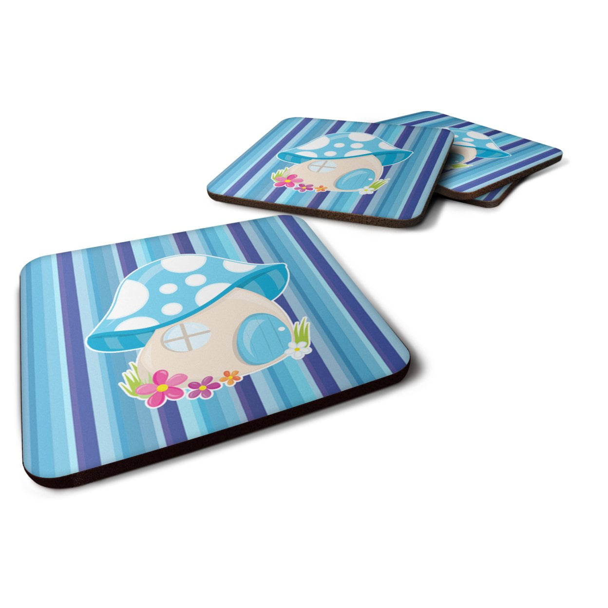 Fairy House Blue Stripes Foam Coasters - Set of 4