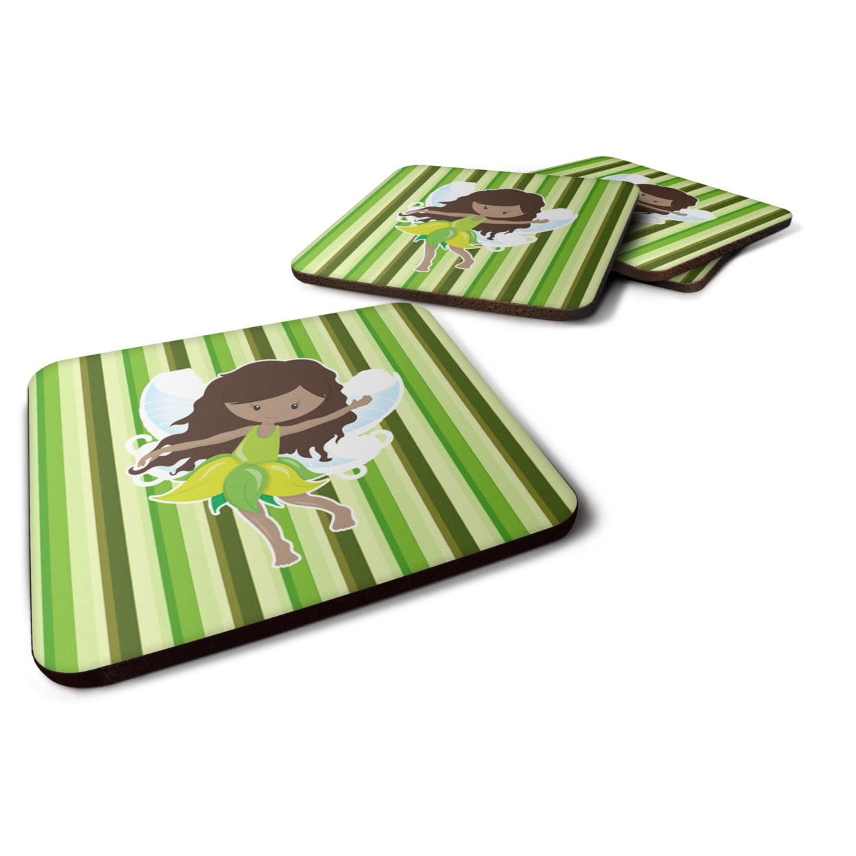 Fairy Green Stripes Foam Coasters - Set of 4