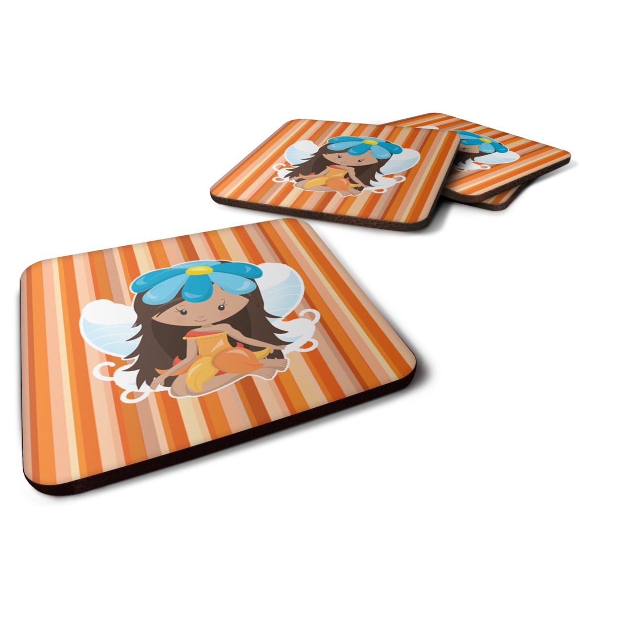 Fairy Orange Stripes Foam Coasters - Set of 4